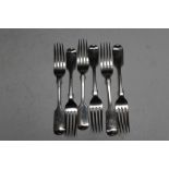 A SET OF SIX EXETER ASSAY FIDDLE PATTERN DINNER FORKS BY JOSIAH WILLIAM & CO - EXETER 1854, approx