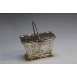 A HALLMARKED HANAU SILVER MINIATURE SWING HANDED DOUBLE SIDED BASKET - IMPORT MARKS FOR 1890, approx