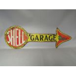 A RARE VINTAGE ENAMELLED DOUBLE SIDED POINTER SIGN FOR SHELL GARAGE, over painted on arrow with