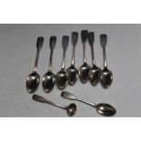 A COLLECTION HALLMARKED SILVER VICTORIAN TEASPOONS, together with a Georgian condiment spoon, approx