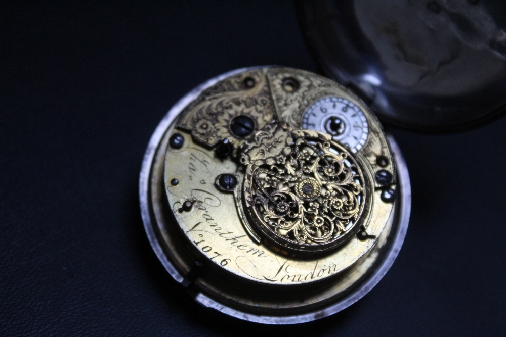 A PAIR CASED POCKET WATCH BY CHAS GRANTHEM, No.1076, outer casing carrying hallmarks for 1793, Dia - Image 4 of 4