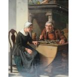 JOS VAN BREE (1784 - 1859). An interior scene with an elderly couple playing draughts, signed
