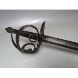 A LATE EIGHTEENTH CENTURY, EARLY NINETEENTH CENTURY BROADSWORD, with ornate steel hand guard,