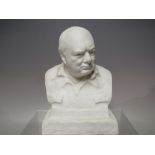 A MID TWENTIETH CENTURY SPODE PARIAN WARE FIRST EDITION BUST OF WINSTON S. CHURCHILL, printed