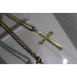 A 9CT GOLD NECKLACE WITH PENDANT GEMSET CROSS, chain approx 11.4 g, the cross missing some of the