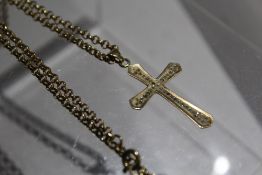 A 9CT GOLD NECKLACE WITH PENDANT GEMSET CROSS, chain approx 11.4 g, the cross missing some of the