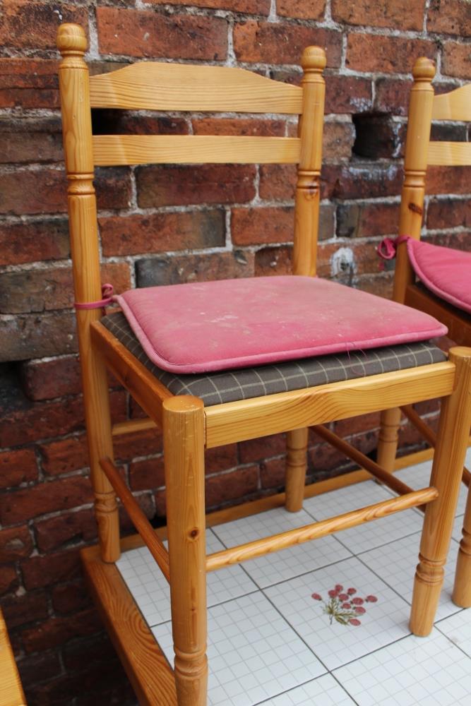 A MODERN PINE TILE TOP KITCHEN TABLE WITH FOUR CHAIRS, together with a pine glazed dresser - Image 6 of 8