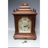 A LARGE EDWARDIAN MAHOGANY MUSICAL REPEATER MANTEL CLOCK BY 'EVERSHED & SON, EASTBOURNE', the