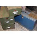 THREE VETERAN SERIES STEEL CASED FILING DRAWERS, together with a steel portable filing case (4)