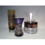 A TOM DIXON HANDMADE GLASS 'TANK VASE', with hand painted copper detail, H 19 cm, (boxed),