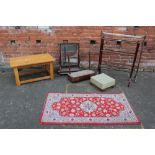 A COLLECTION OF ASSORTED ANTIQUE OCCASIONAL FURNITURE, to include two towel rails, stool, dressing