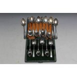 A CASED SET OF SIX HALLMARKED SILVER ART DECO STYLE COFFEE SPOONS - SHEFFIELD 1944, approx