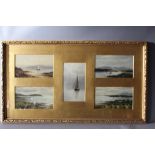 J.C. (?). Various coastal landscapes with sailing vessels, six in one frame. Signed with monograms