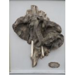 CROSA (XXI) - A RESIN SCULPTURE OF TWO ENTWINED ELEPHANT HEADS FORMING THE SHAPE OF AFRICA,