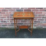 AN EDWARDIAN SATINWOOD PAINTED OCCASIONAL TABLE, the rectangular top with painted detail, raised