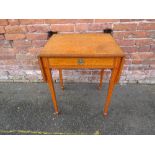 A 19TH CENTURY SATINWOOD SMALL DROPLEAF TABLE, with single frieze drawer stringed ebony inlaid