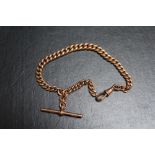 A HALLMARKED 9 CARAT ROSE GOLD GRADUATING WATCH CHAIN, with T-Bar, approx weight 31.2g, L 23.5 cm