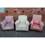 THREE VINTAGE UPHOLSTERED ARMCHAIRS, A/F (3)