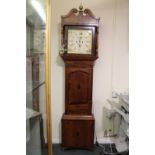 A NINETEENTH CENTURY OAK AND MAHOGANY LONGCASE CLOCK, with eight day movement, the painted dace with