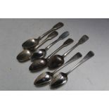 SEVEN HALLMARKED SILVER SERVING SPOONS, majority pre-Victorian, various dates, makes and styles,