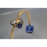 A LADIES HALLMARKED 9CT GOLD AND BLUE STONE SET DRESS RING, approx 2.8 g, together with an