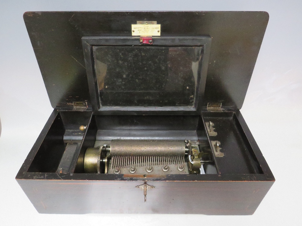 A MAHOGANY CASED SWISS 8 AIR MUSIC BOX, having a glass panelled dust cover, two side levers for play