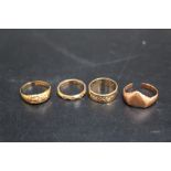 A HALLMARKED 9 CARAT GOLD ETERNITY BAND, ring size L, together with a 9ct faceted example and two