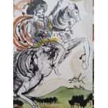 AFTER SALVADOR DALI (XX). A modernist study of a man on horseback in a wooded landscape. Bears
