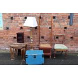 A QUANTITY OF ASSORTED FURNITURE, to include a lamp, nest of tables, commode, Victorian chair,