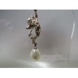 A THOMAS SABO SILVER AND PEARL CHERUBIC ANGEL PENDANT, set with diamante accents, overall H 6 cm