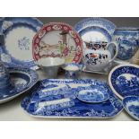 A COLLECTION OF SPODE AND COPELAND BLUE AND WHITE CERAMICS ETC, to include a Copeland and Garrett