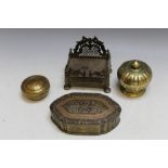 A COLLECTION OF SUB CONTINENTAL BRASS BOXES AND METALWARE, (4)