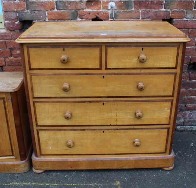 A LATE NINETEENTH / EARLY TWENTIETH CENTURY SATINWOOD CHEST, of two short above three longer - Image 2 of 11