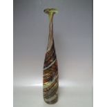 A MDINA COLOURED STUDIO GLASS BOTTLE VASE, unsigned example attributed to Michael Harris, approx H