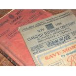 TWO PRE WW2 TELEPHONE DIRECTORIES, comprising London 1929 and Birmingham Business 1928