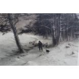 JOSEPH FARQUARSON. A wooded winter landscape with shepherd, sheep and dog. Signed in pencil lower