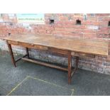 St Mary's Abbey - A LATE NINETEENTH CENTURY PINE SIDE TRESTLE TABLE, having three small frieze