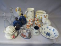 A QUANTITY OF ASSORTED CERAMICS, POTTERY AND GLASSWARE, to include Staffordshire style dogs,