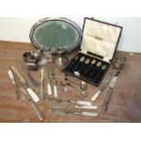 A COLLECTION OF HALLMARKED SILVER AND FLATWARE, to include napkin rings, cased coffee bean spoons,