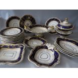 A COLLECTION OF SPODE VICTORIAN DINNERWARE, with cobalt blue and gilt embellishment, to include a