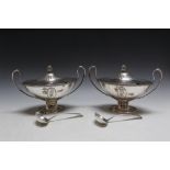 A PAIR OF HALLMARKED SILVER LADLES - LONDON 1793, makers mark W.S, together with a pair of silver