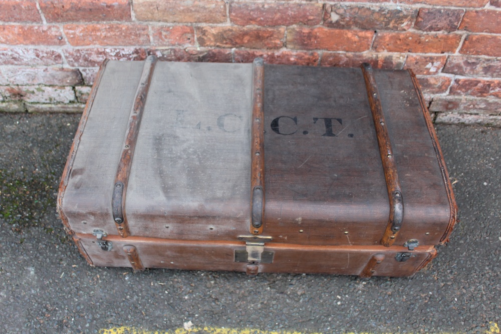 TWO VINTAGE BANDED PACKING TRUNKS, both with stencilled initials and paper luggage labels, - Image 6 of 13