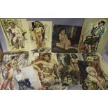 (XX). A folder of impressionist female nude studies. Unsigned, oils on canvas, oils on paper,