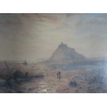 CHARLES BROOKES BRANWHITE (1851-1929). A misty rocky shore scene at St. Michaels mount with