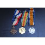 A TRIO OF WWI MEDALS AWARDED TO PTE A C THOMPSON, one being engraved PLY 15450 PTE A C THOMPSON R.