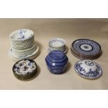 A COLLECTION OF BLUE AND WHITE CERAMICS, to include Royal Crown Derby saucers and side plates, seven