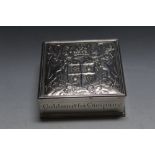 GARRARDS - A HALLMARKED SILVER BOX WITH THE LID BEING THE CREST OF THE GOLDSMITH'S COMPANY -