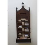 St Mary's Abbey - AN EARLY TWENTIETH CENTURY OAK ECCLESIASTICAL WALL HANGING BOARD / RACK,