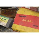 A SELECTION OF NEW OLD STOCK DUNLOP CAR TYRE INNER TUBES, John Bull snow tyre clips and a