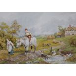 A.D. BELL (XX). English school, a rural landscape with cottage, chickens, ducks, dog, horse and
